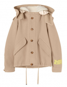 Manteau court en laine OFF-WHITE à capuche et à doublure amovible en beige - Automne/ Hiver 2022