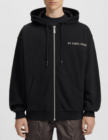 44 LABEL GROUP zipped black hoodie with scarred logo - Spring/ Summer 2023