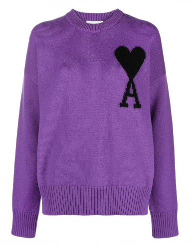 Pull oversize AMI PARIS au logo "Ami de coeur" violet en laine - mixte