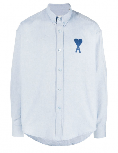 Chemise bleue pâle AMI PARIS à col boutonné et grand logo "Ami de coeur" - mixte