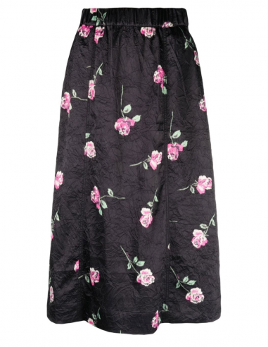 GANNI black midi-skirt with flower prints spring-summer 2023