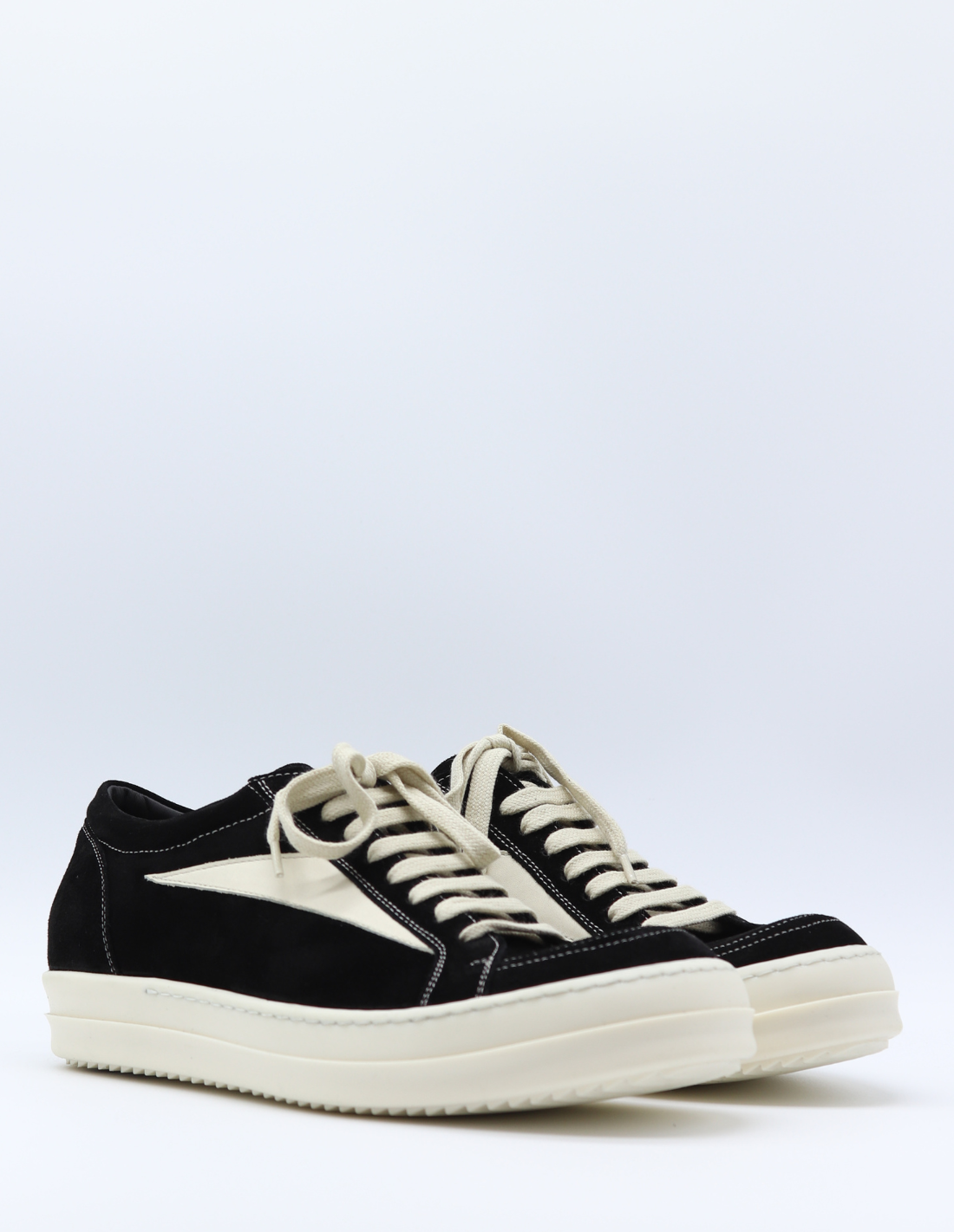 RICK OWENS "Vintage" two-tone low sneakers in suede - black