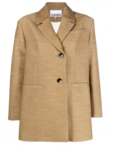 Blazer jacket in brown linen with rear box pleats - Spring/ Summer 2023