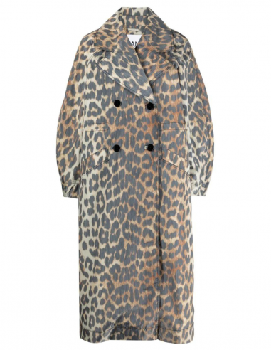 GANNI leopard printed long coat in polyester - Spring/ Summer 2023