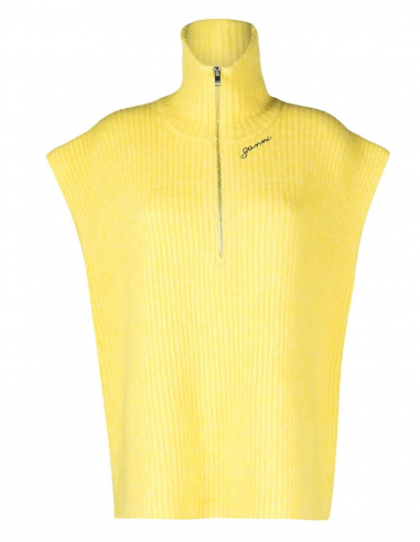 GANNI sleeveless jumper with zipped high collar in yellow - Spring/ summer 2023