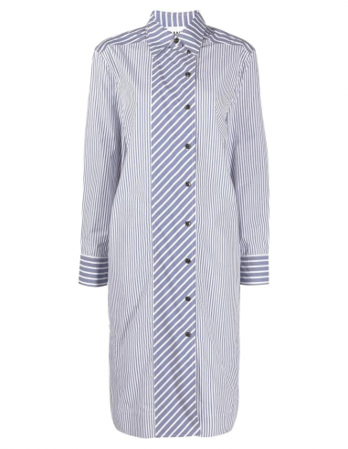 GANNI shirt dress with asymmetric stripes in blue spring - summer 2023