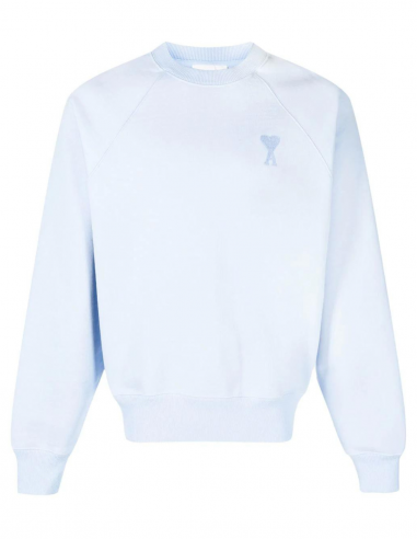 AMI PARIS round collar sweatshirt with tone-on-tone logo in pale blue spring - summer 2023