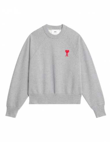 AMI PARIS round collar sweatshirt with logo embroidered in grey spring - summer 2023