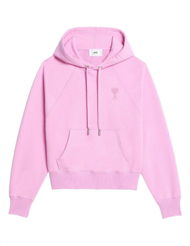 AMI PARIS tone-on-tone logo embroidered pink hoodie spring - summer 2023