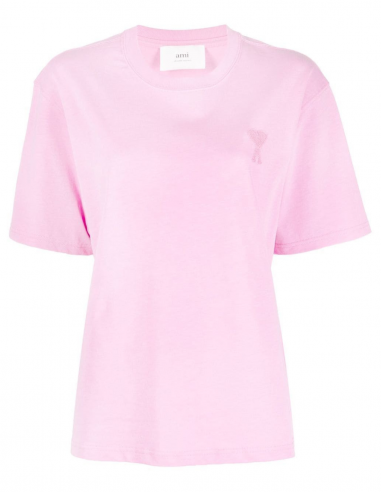 Tee-shirt rose AMI PARIS à logo "Ami de coeur" ton sur ton printemps - été 2023
