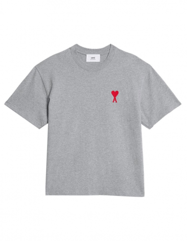 T-shirt gris AMI PARIS à logo "Ami de coeur" brodé - Printemps/ Eté 2023