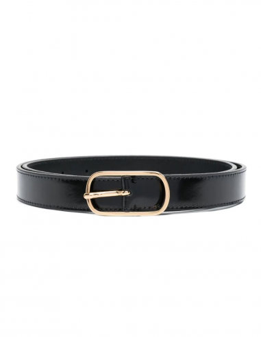 TOTEM black leather belt with golden oval buckle - Spring/ Summer 2023