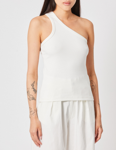 Top blanc THOM KROM côtelé et asymétrique - Printemps/ Eté 2023