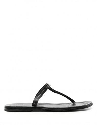 toteme flat sandals in leather with topstitches in black