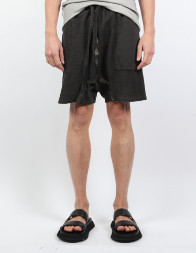 ISAAC SELLAM black sponge shorts with tone-on-tone stripes - Spring/Summer 2023