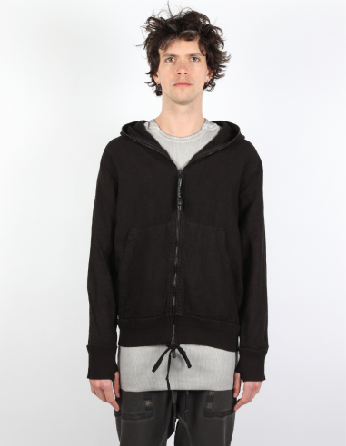 Sweatshirt ISAAC SELLAM zippé à capuche en lin noir - Printemps/ Eté 2023