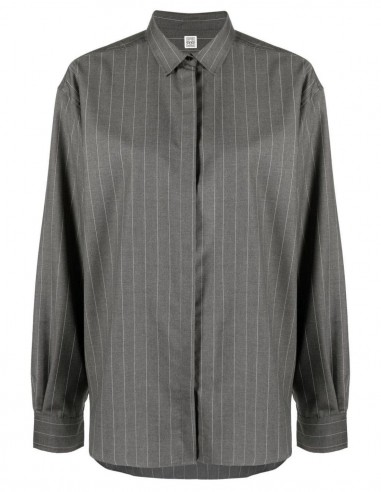 Chemise en laine Toteme grise à rayures tennis