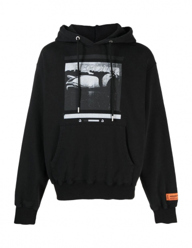 HERON PRESTON "Missprinted" logo black hoodie - Spring/ Summer 2023