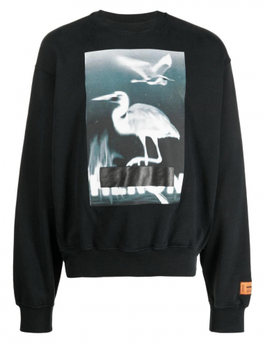 HERON PRESTON "Censored Heron" printed black sweatshirt - Spring/ Summer 2023