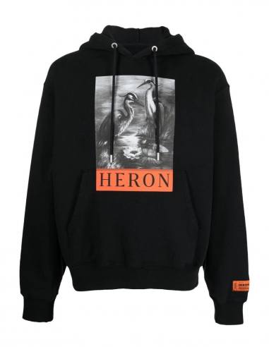 HERON PRESTON "Heron" printed black hoodie - Spring/ Summer 2023