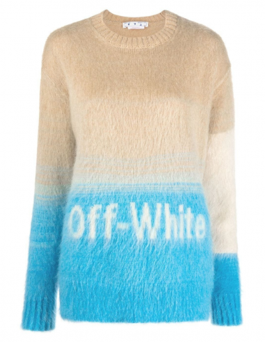 OFF-WHITE round collar pull-over in two-tones beige and blue mohair - Spring/ Summer 2023