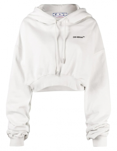 Sweatshirt court OFF-WHITE à capuche et à manches froncées en blanc - Printemps/ Eté 2023