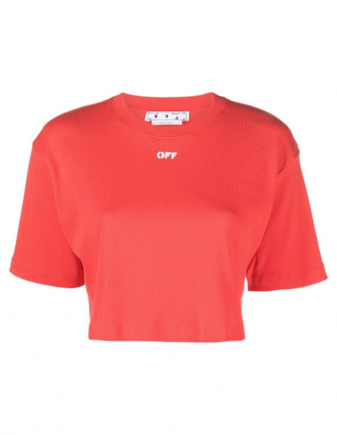 Tee-shirt court OFF-WHITE côtelé et rouge à petit logo - Printemps/ Eté 2023
