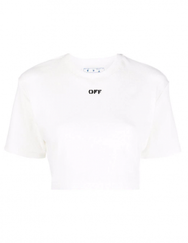 Tee-shirt court OFF-WHITE côtelé et blanc à petit logo - Printemps/ Eté 2023
