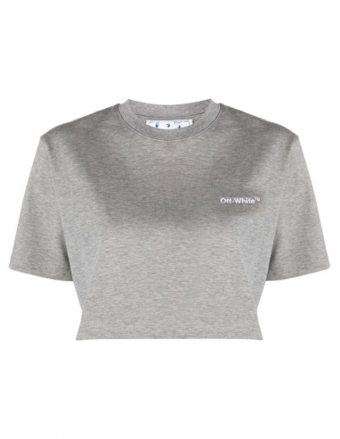 Tee-shirt court OFF-WHITE gris à logo brodé à la poitrine