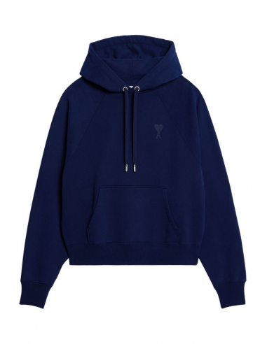 AMI PARIS tone-on-tone logo embroidered blue hoodie - Spring/ Summer 2023