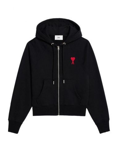 AMI PARIS zipped hoodie with logo embroidered in black - Spring/ Summer 2023