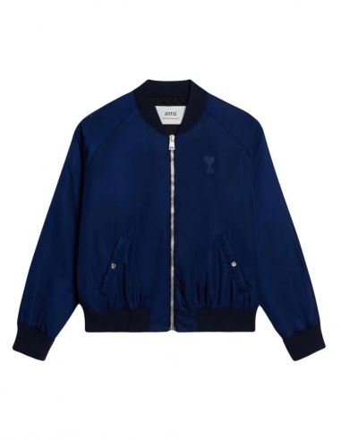 AMI PARIS logo satin bomber in blue - Spring/ Summer 2023