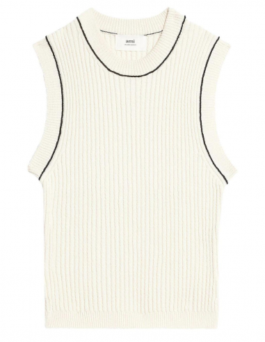 AMI PARIS sleeveless jumper ribbed with a blue trims - Spring/ Summer 2023