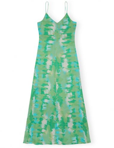 GANNI long silk slip dress with multicolored prints - Spring/ Summer 2023