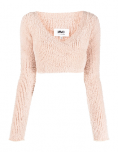 MM6 wrap-over jumper in pink chenille stitch - Spring/ Summer 2023