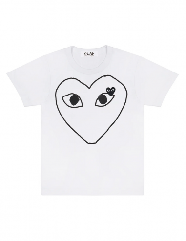 CDG PLAY White t-shirt with black heart print and black heart patch