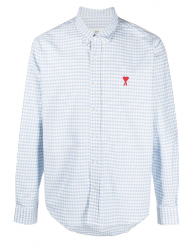 AMI PARIS vichy printed light blue shirt with buttoned collar - Spring/ Summer 2023