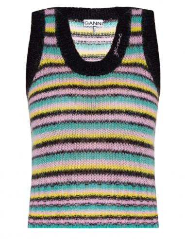 Pull GANNI sans manches à rayures multicolores en mohair - Printemps/ Eté 2023