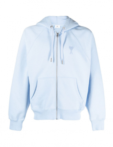 AMI PARIS zipped hoodie with logo embroidered in light blue - Spring/ Summer 2023