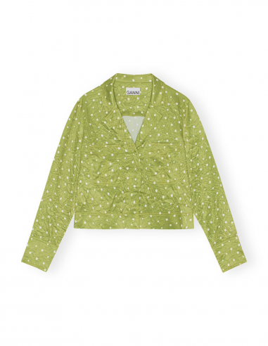 Chemisier GANNI court en satin vert à imprimé pois - Printemps/ Eté 2023