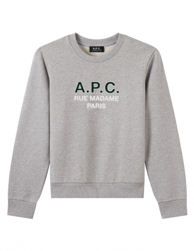 APC velvet logo sweatshirt with round collar in green - Spring/ Summer 2023