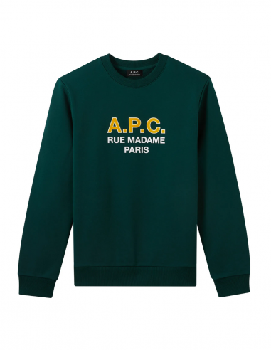 APC velvet logo sweatshirt with round collar in green - Spring/ Summer 2023