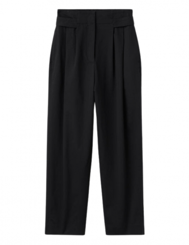 Pantalon taille haute à pinces TOTEME en coton noir - Automne/ Hiver 2023