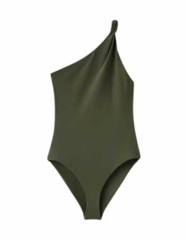 TOTEME asymmetrical one piece swim suit in khaki - Fall/ Winter 2023
