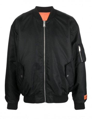 HERON PRESTON black nylon bomber jacket with patch embroidered - Spring/ Summer 2023