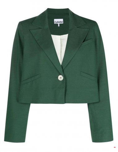 GANNI cropped blazer jacket in green - Fall/ Winter 2023