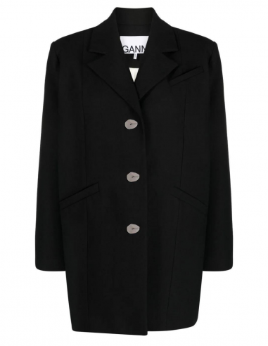 Veste de blazer longue GANNI noire à boutons argentés - Automne/ Hiver 2023
