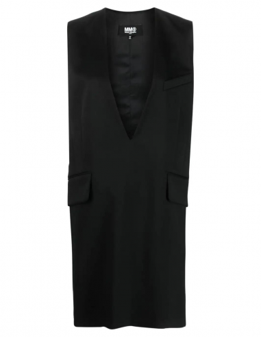 Robe MM6 noire sans manches col V avec poches à rabat - Automne/ Hiver 2023