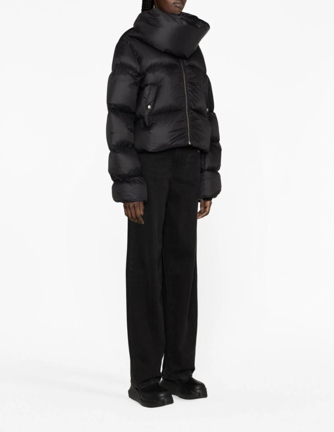 RICK OWENS cropped puffer black jacket with maxi collar - black