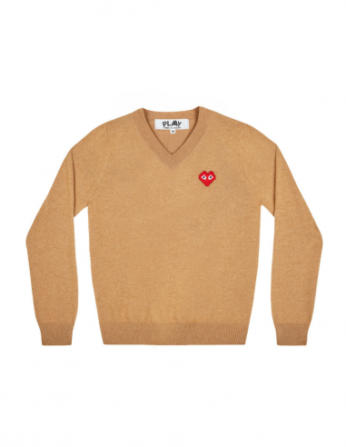 COMME DES GARÇONS PLAY V collar beige wool jumper with logo - Fall/ Winter 2023